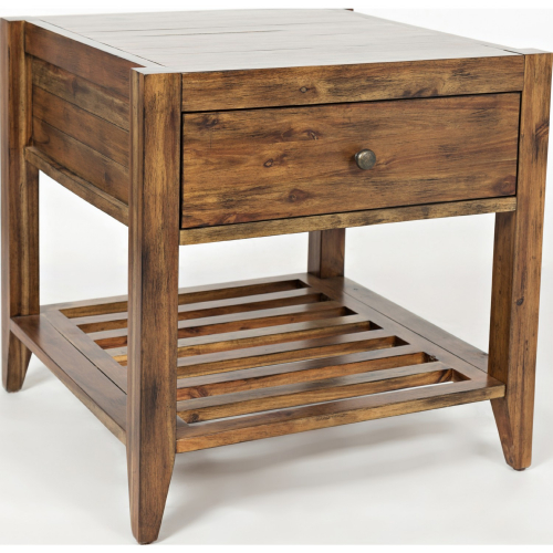 Beacon Street End Table in Warm Wood Finish with Slatted Shelf